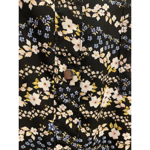 floral print lightweight long sleeve button front blouse split back - Picture 3 of 8